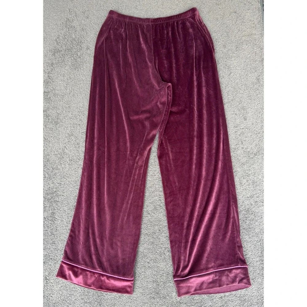 Joyspun‎ Womens Burgundy Velvet Wide Leg Lounge Pajama Set Size M 8-10